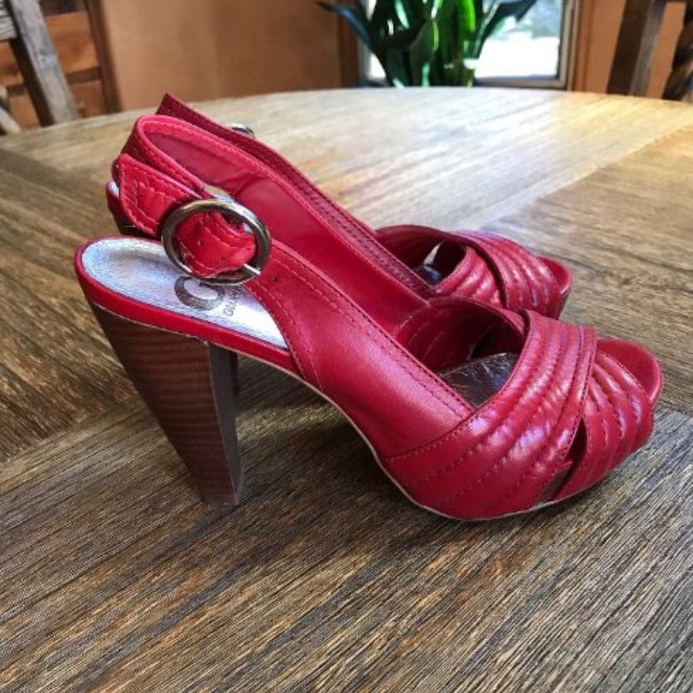 GB Gianna Bini Red Leather Shoes Spotlight Sandals Size 8